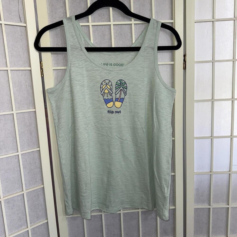 Life Is Good Blue Cotton Tank Top Flip Out Flop Graphic Tee Beach Outdoors XS‎